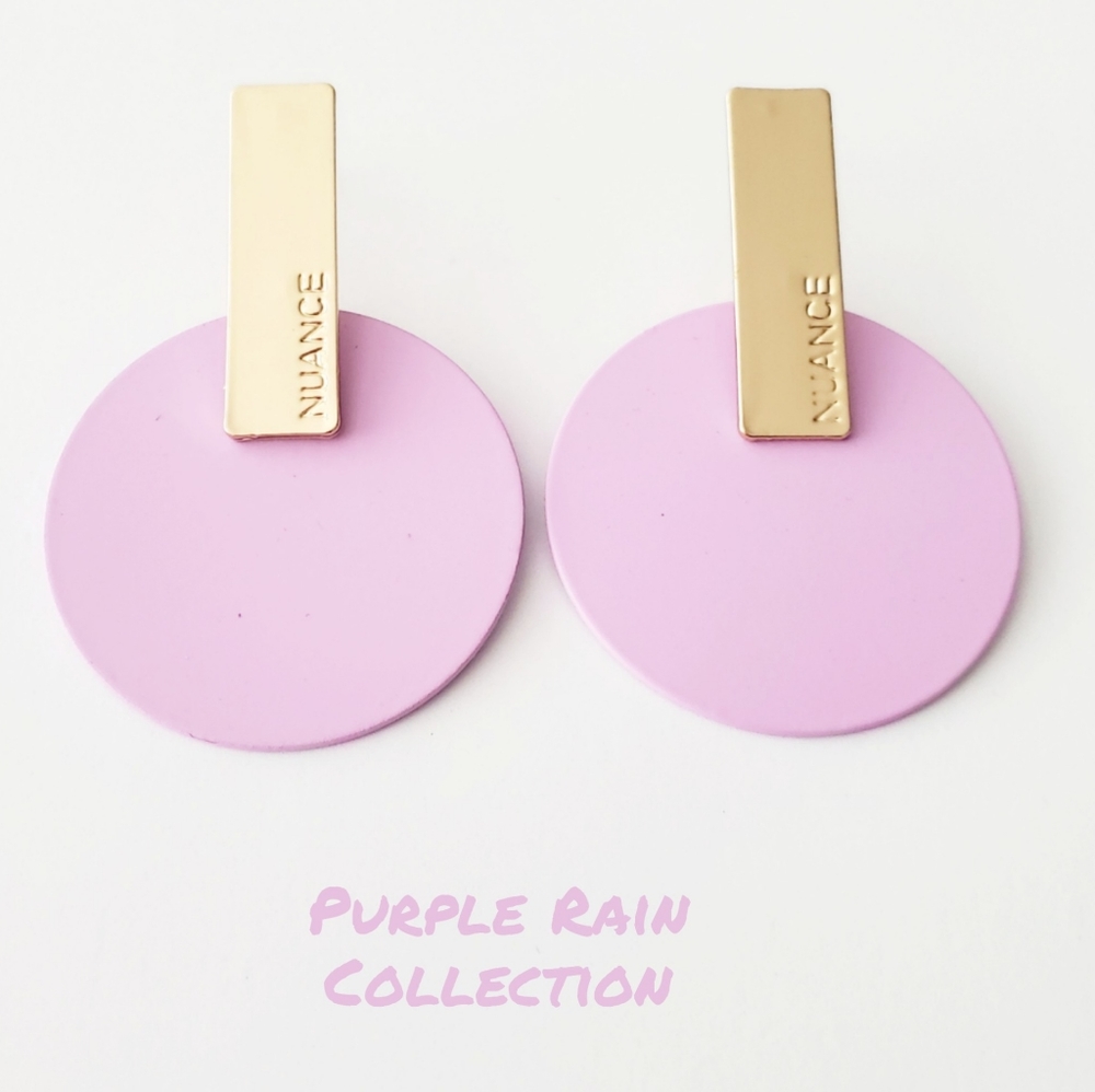 Lilac and Gold Round Earrings